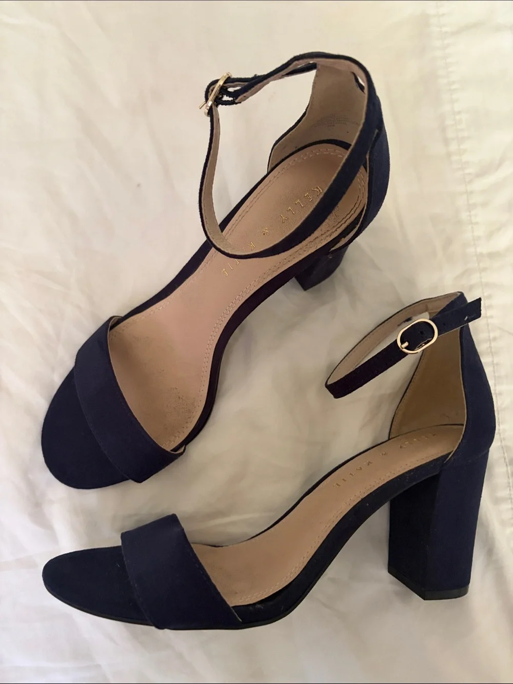 Kelly & Katie Deep Navy Block Heel Ankle-Strap Sandals